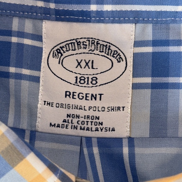 EUC Brooks Brothers Regent Men XXL Non-Iron 100% Cotton Blue Plaid Button Down - Picture 5 of 6